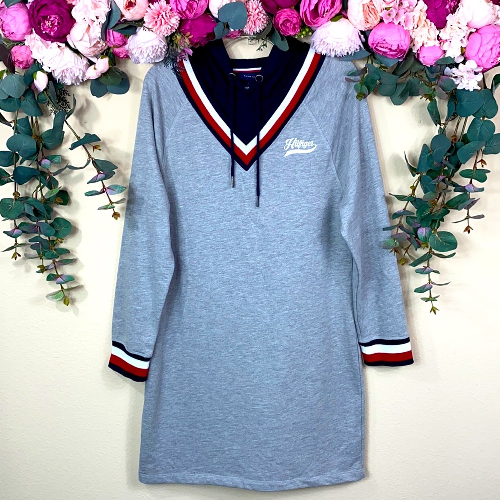 •Tommy Hilfiger• {heathered gray} [Navy Hooded] |V-neck| Sweatshirt Dress